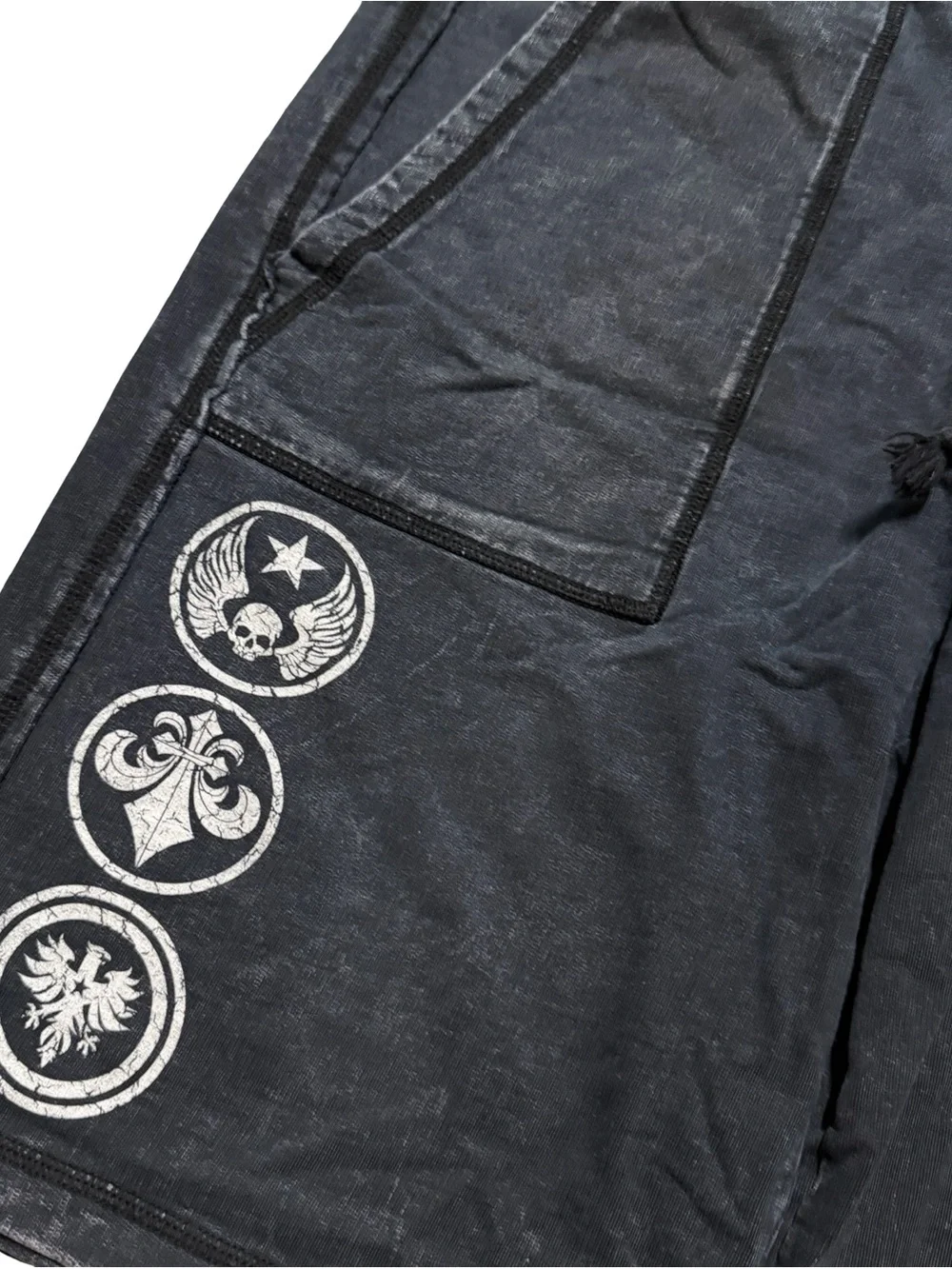 Mens Y2K Affliction Cross Stone Wash Grunge Style Sweat Grey Shorts Size L